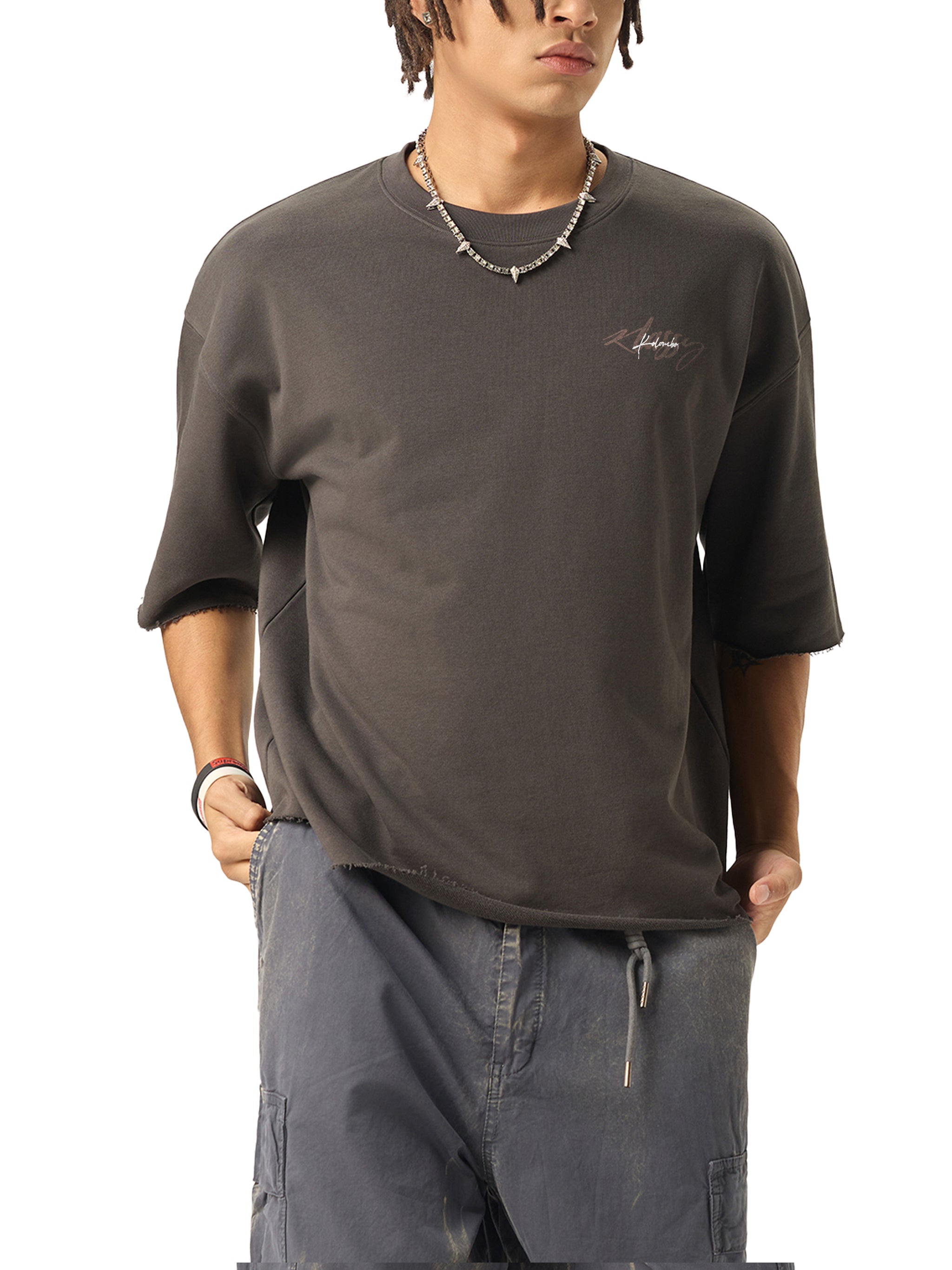 Boxy Half-Sleeve Raw-Edge T-Shirt