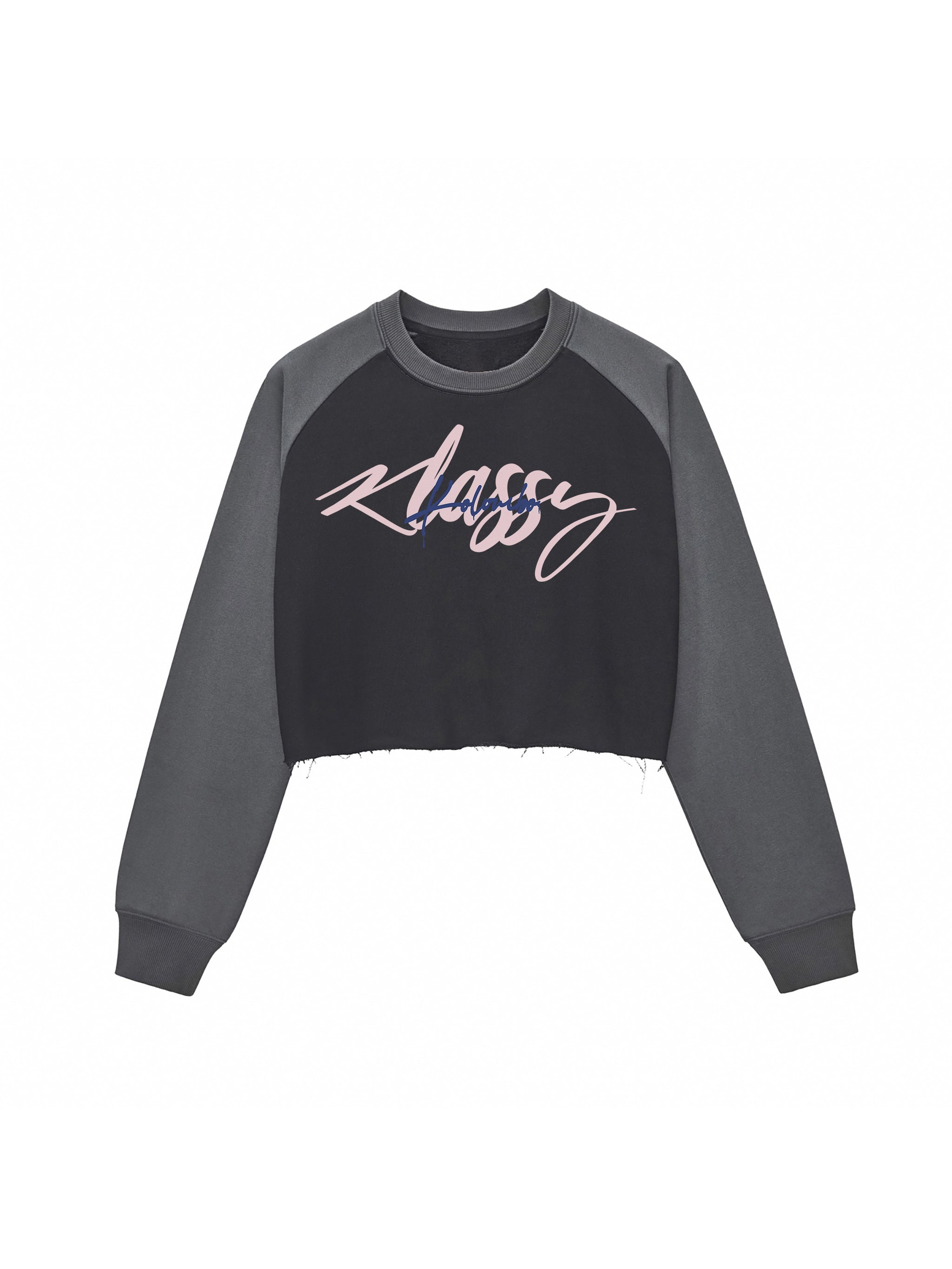Raw-Hem Color-Block Raglan Crop Sweatshirt