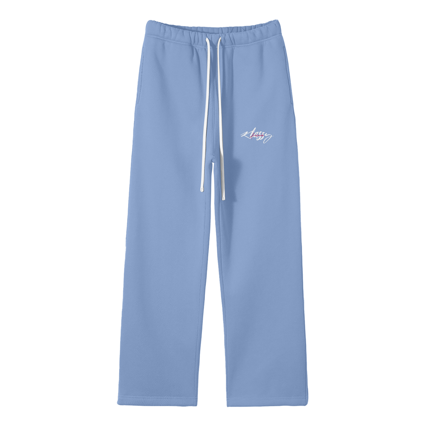 Streetwear Unisex Medium Blue Fleece Straight Leg Pants