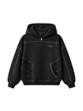 Contrast Stitched Boxy Fleece Hoodie
