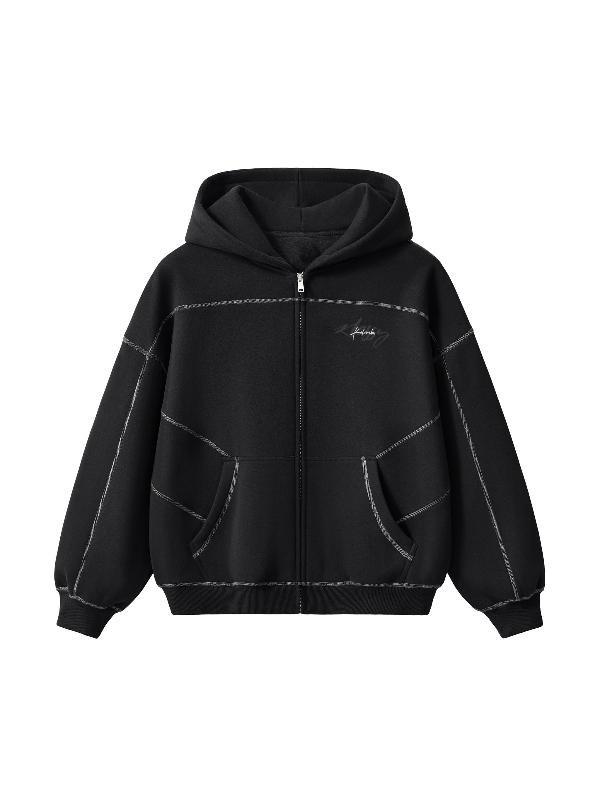 Contrast Stitched Boxy Fleece Hoodie