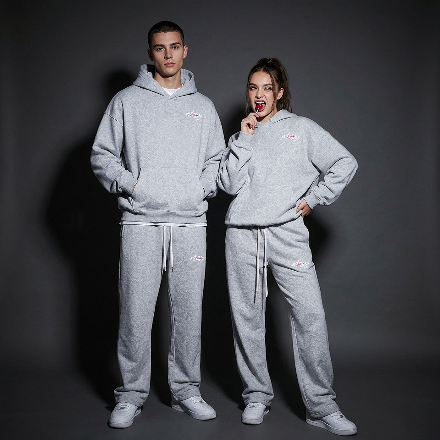 Streetwear Unisex Gray Fleece Straight Leg Pants