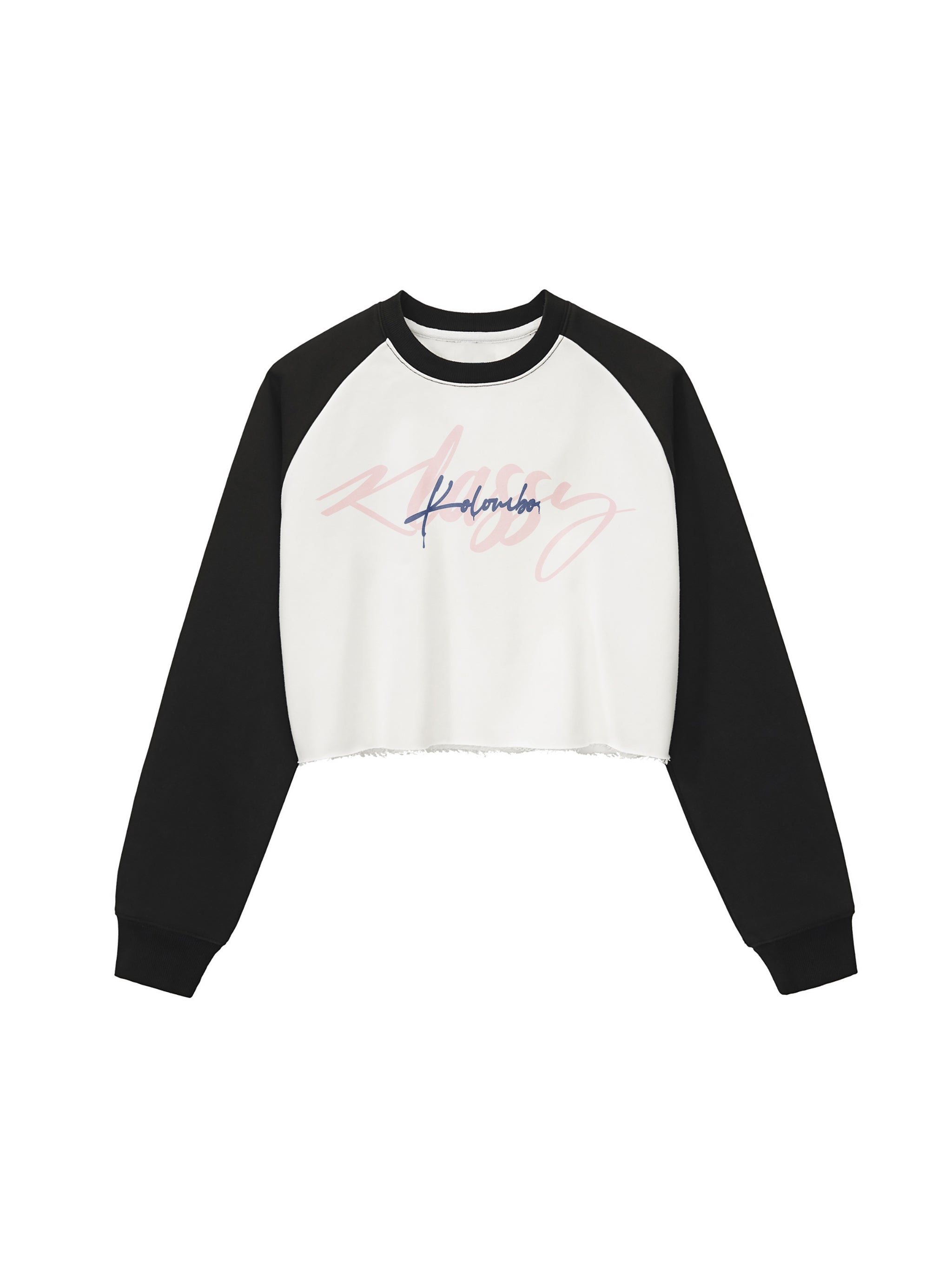 Raw-Hem Color-Block Raglan Crop Sweatshirt