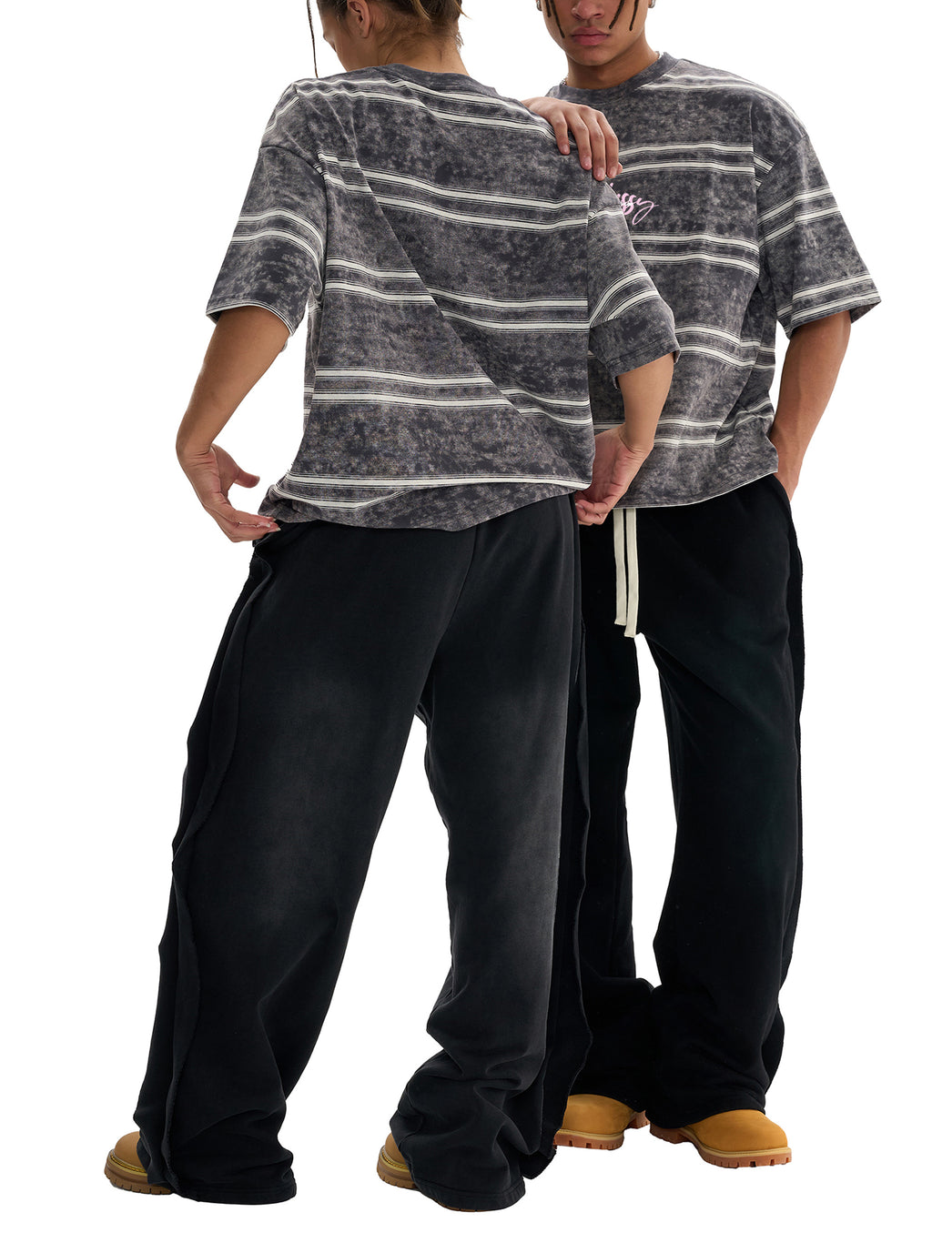 Camiseta cuadrada de rayas lavadas con nieve