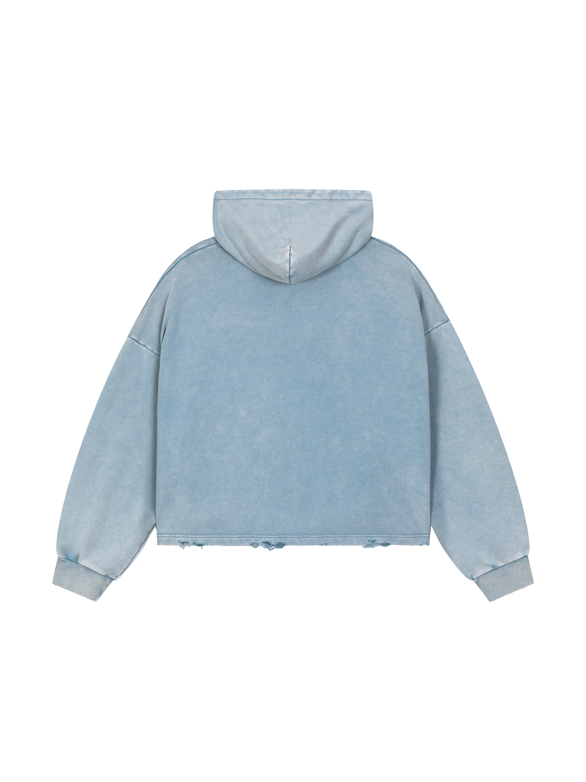 Vintage Washed Blue Frayed-Hem Hoodie