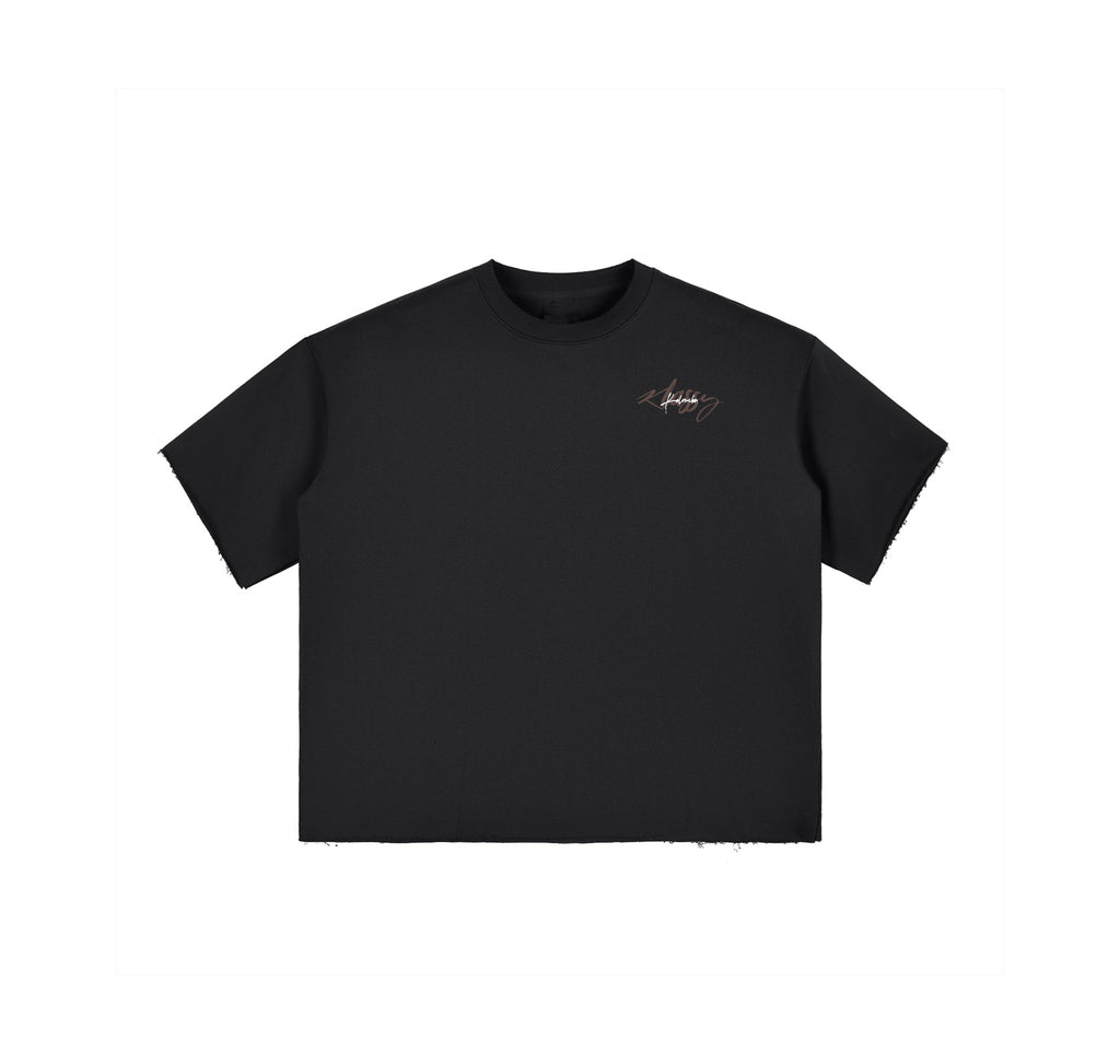 Boxy Half-Sleeve Raw-Edge T-Shirt