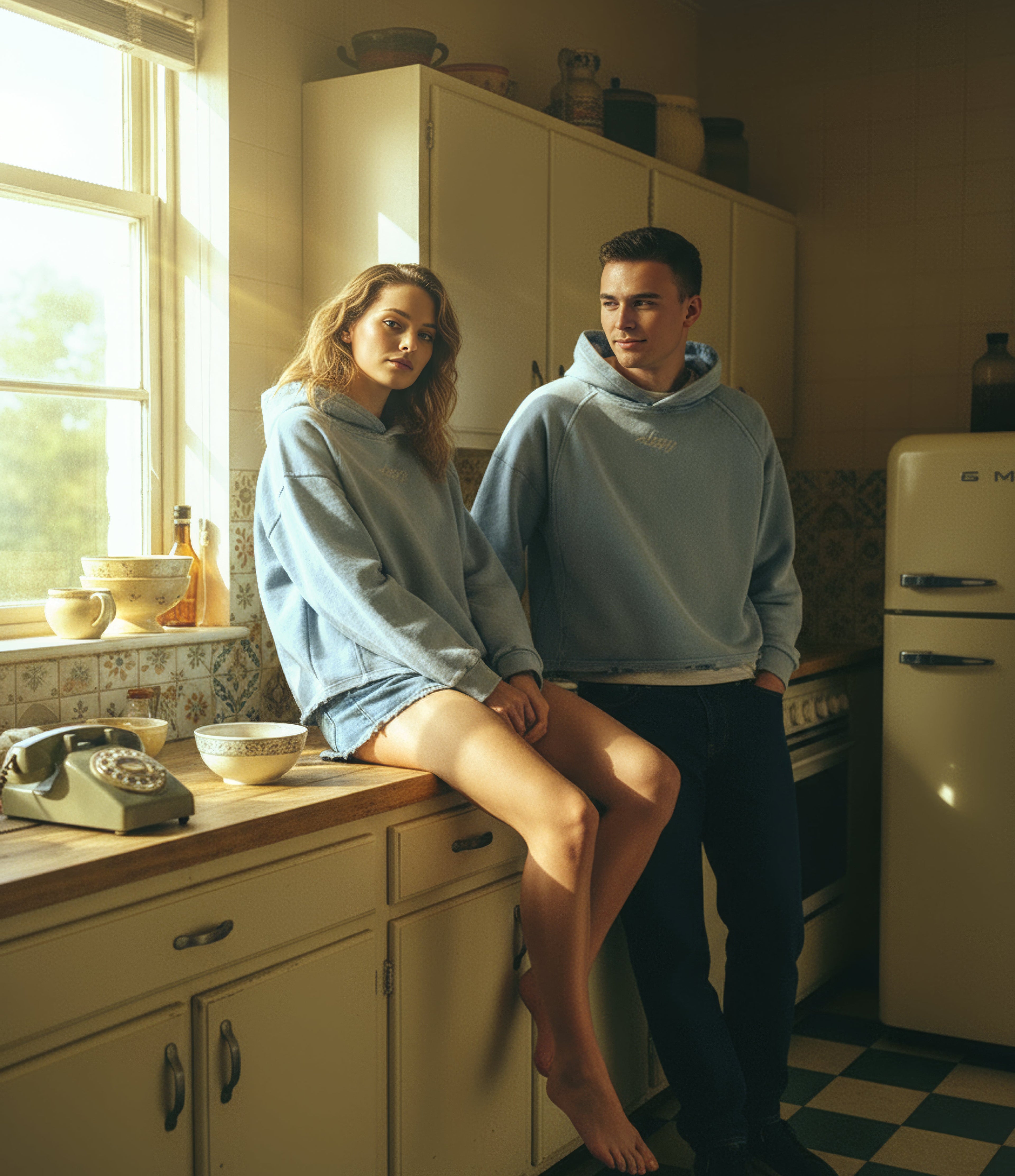 Vintage Washed Blue Frayed-Hem Hoodie