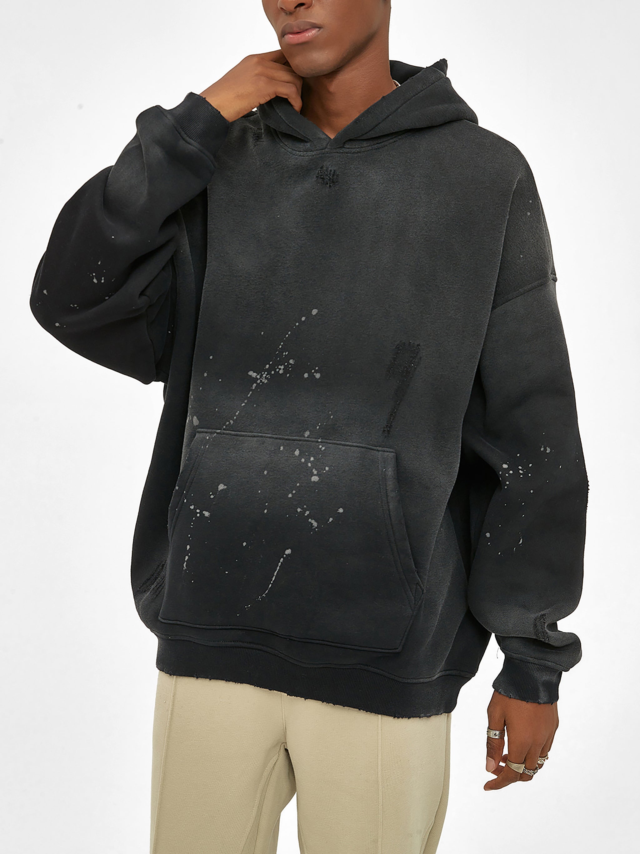 Vintage Wash Frayed Fleece Hoodie - 360 GSM