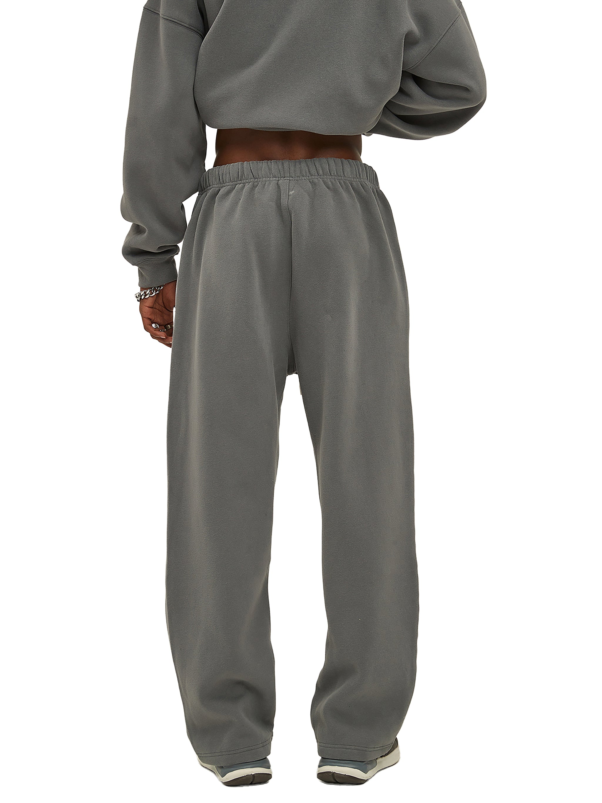 Streetwear Unisex Gray Fleece Straight Leg Pants