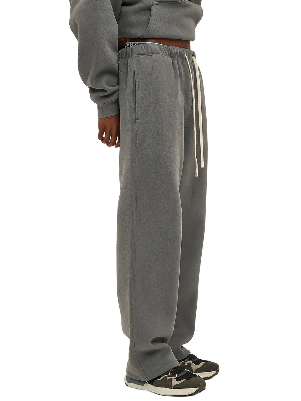 Pantalones rectos unisex de polar gris de estilo urbano