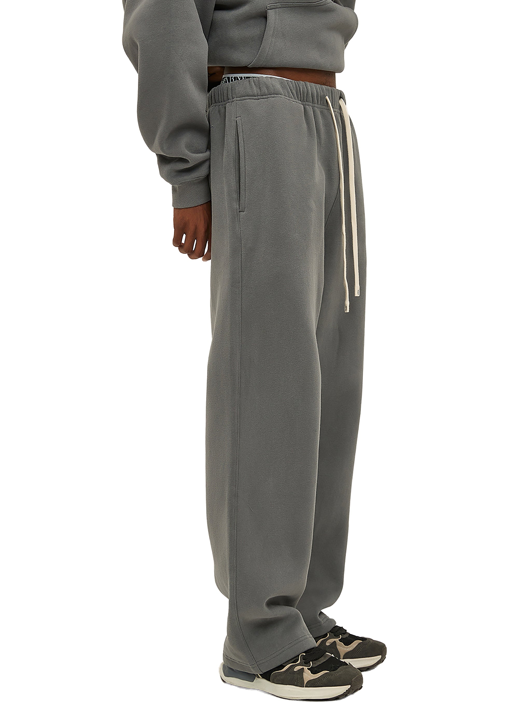 Streetwear Unisex Gray Fleece Straight Leg Pants