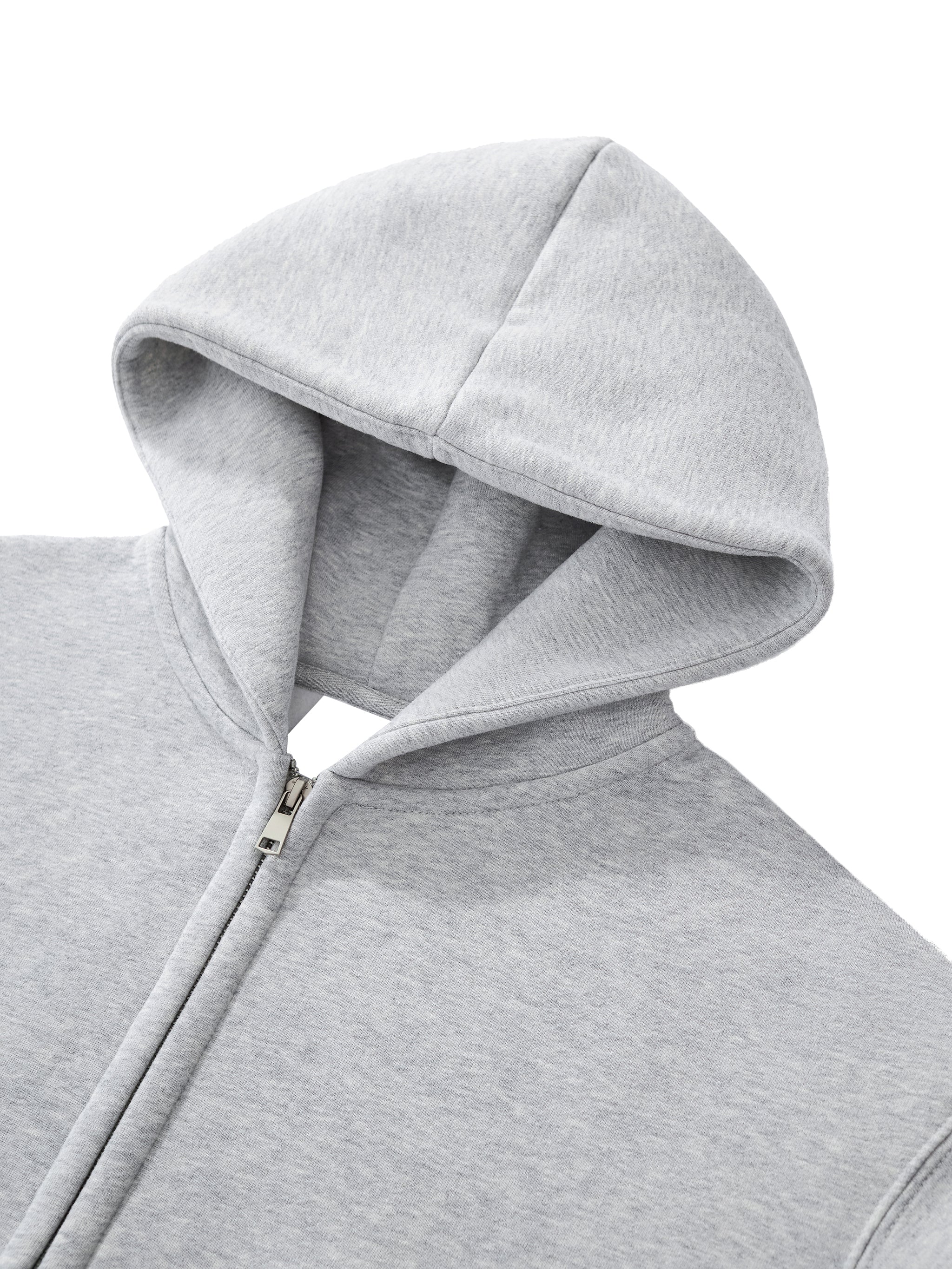 Gray Fleeced Zip-Up Cropped Hoodie