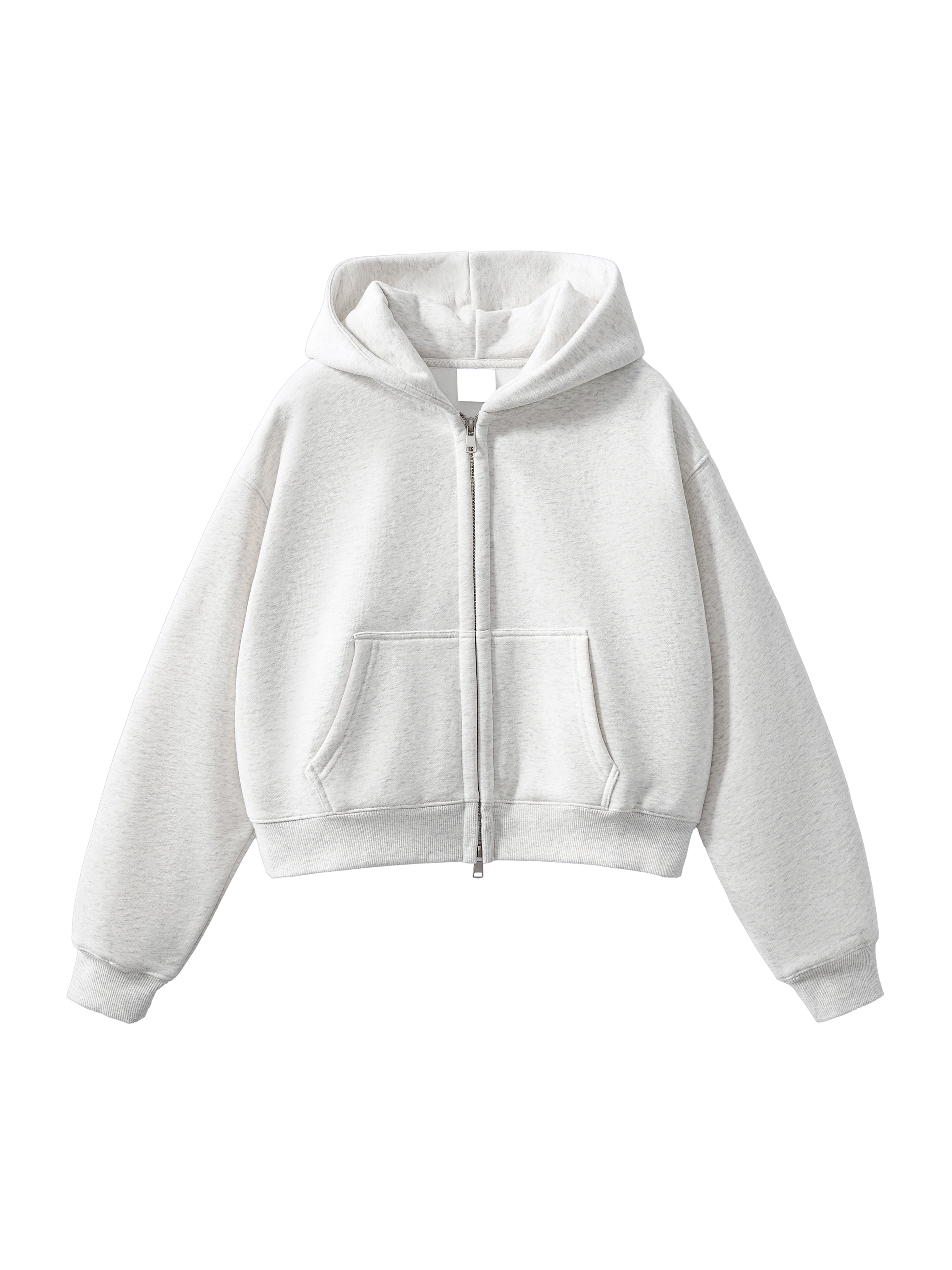 Gray Fleeced Zip-Up Cropped Hoodie