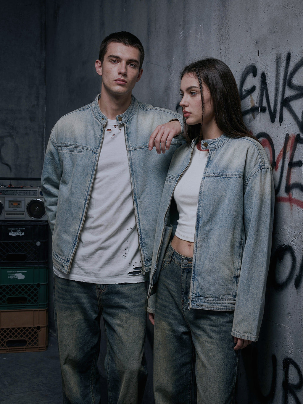 Vintage Wash Zip Denim Jacket