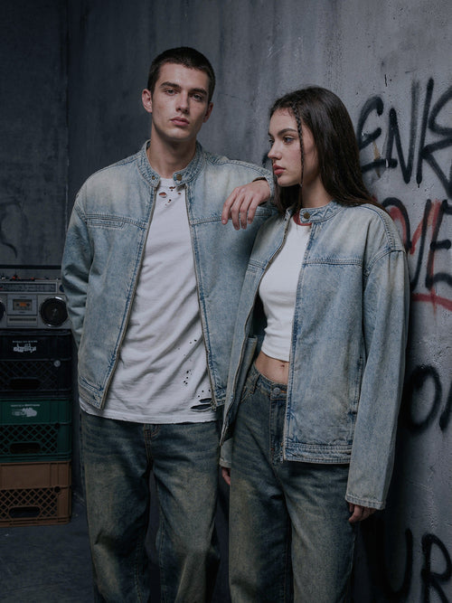 Vintage Wash Zip Denim Jacket