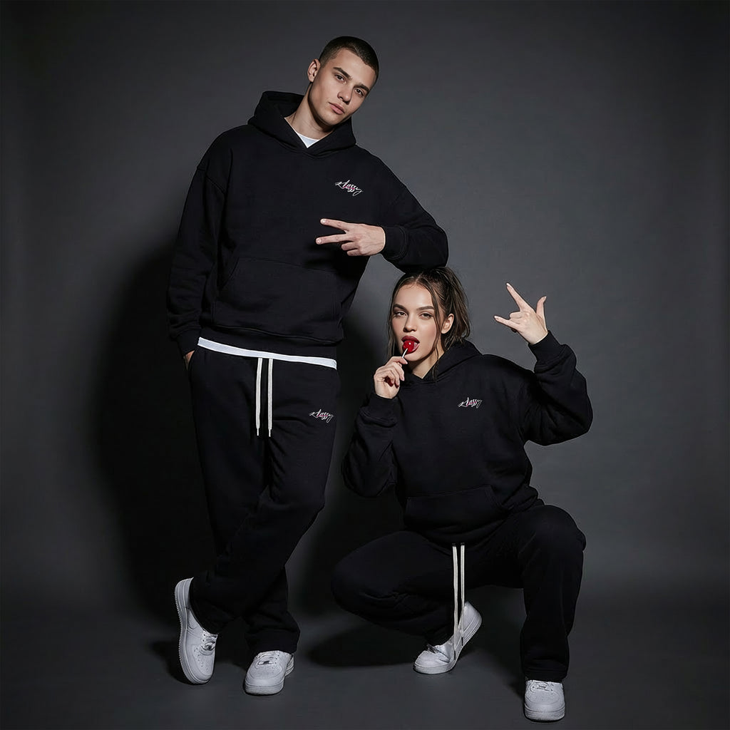 Pantalones rectos de polar negro unisex de estilo urbano