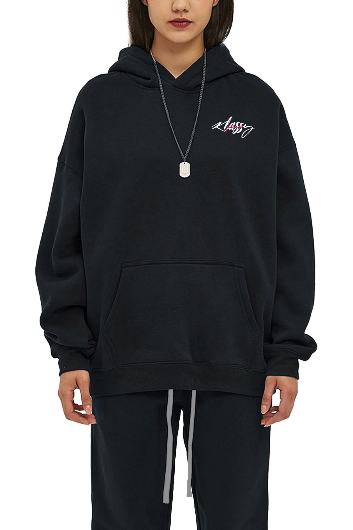 Black Oversize Fleeced Hoodie