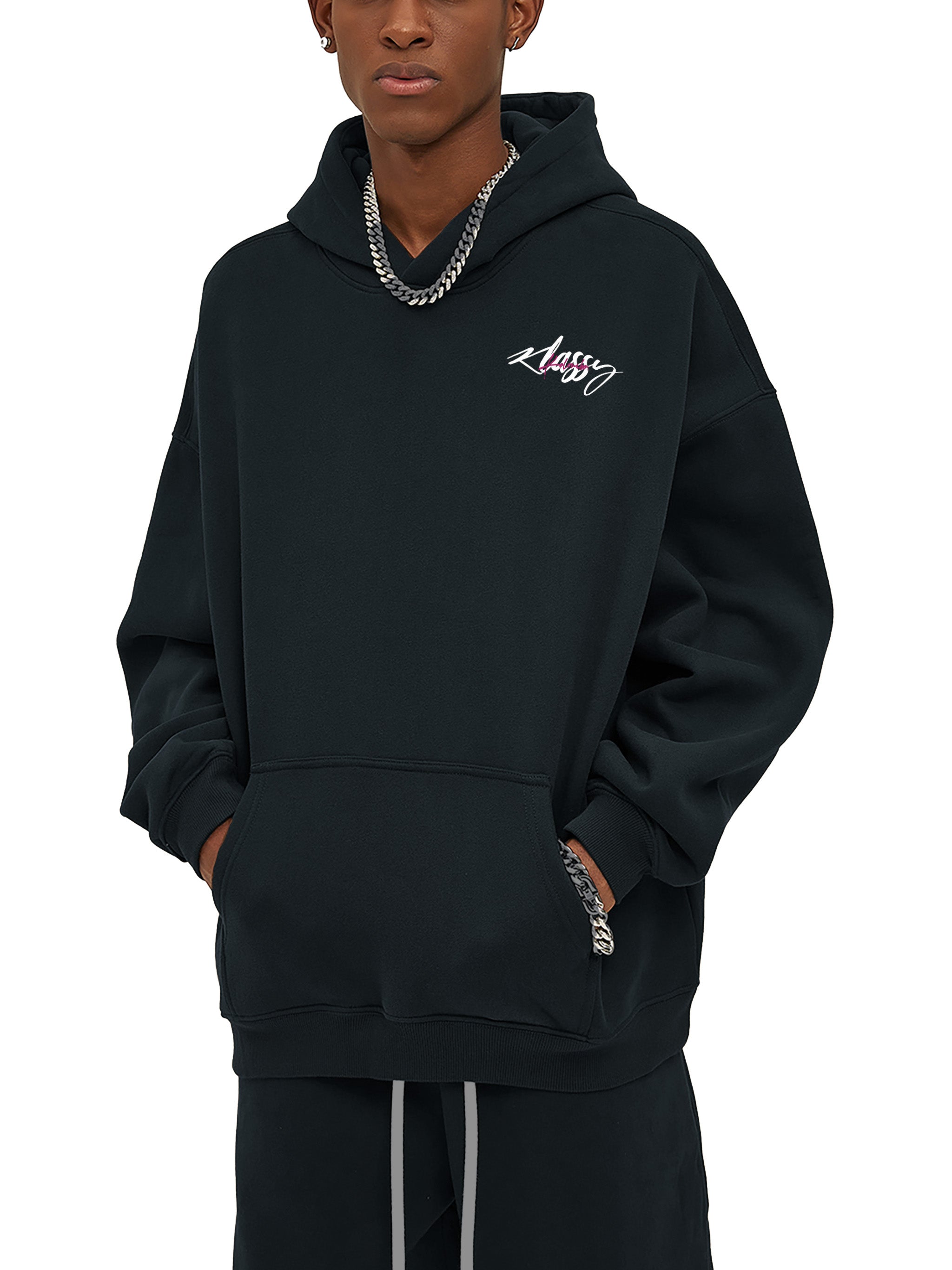 Black Oversize Fleeced Hoodie